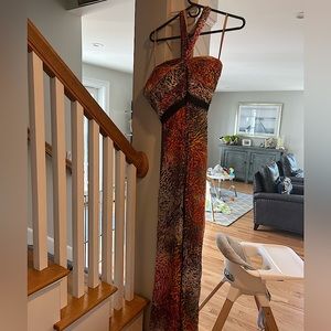 Strapless mixed print maxi dress